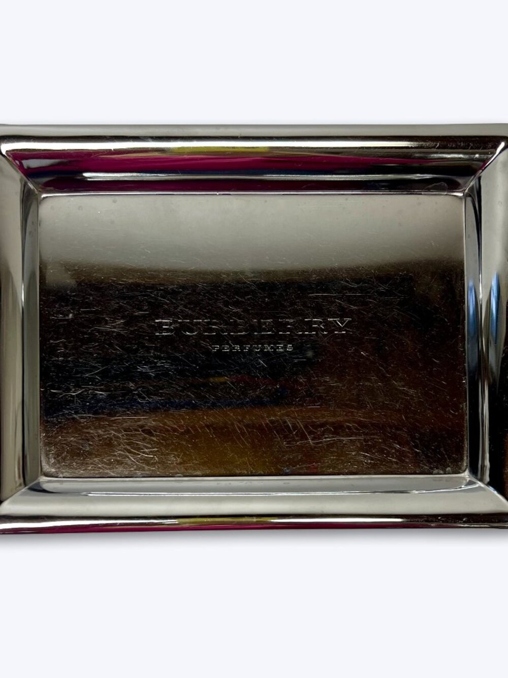 Burberry Perfumes Designer Catchall Tray Silver Tone Luxury Fragrance Metal 8x6